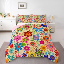 Homewish Colorful Flowers 2pcs Bedding Comforter Set For Kids Teens Adults,Chic Floral Blossoms Twin Comforter Sets,Exotic Style Breathable Bedding Set,Ultra Soft Home Decor,Reversible