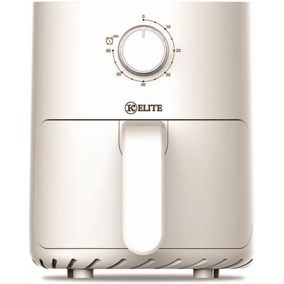 Mechanical Air Fryer for home kitchen use, white plastic and metal body, crisp white color, precise manual knob timer control