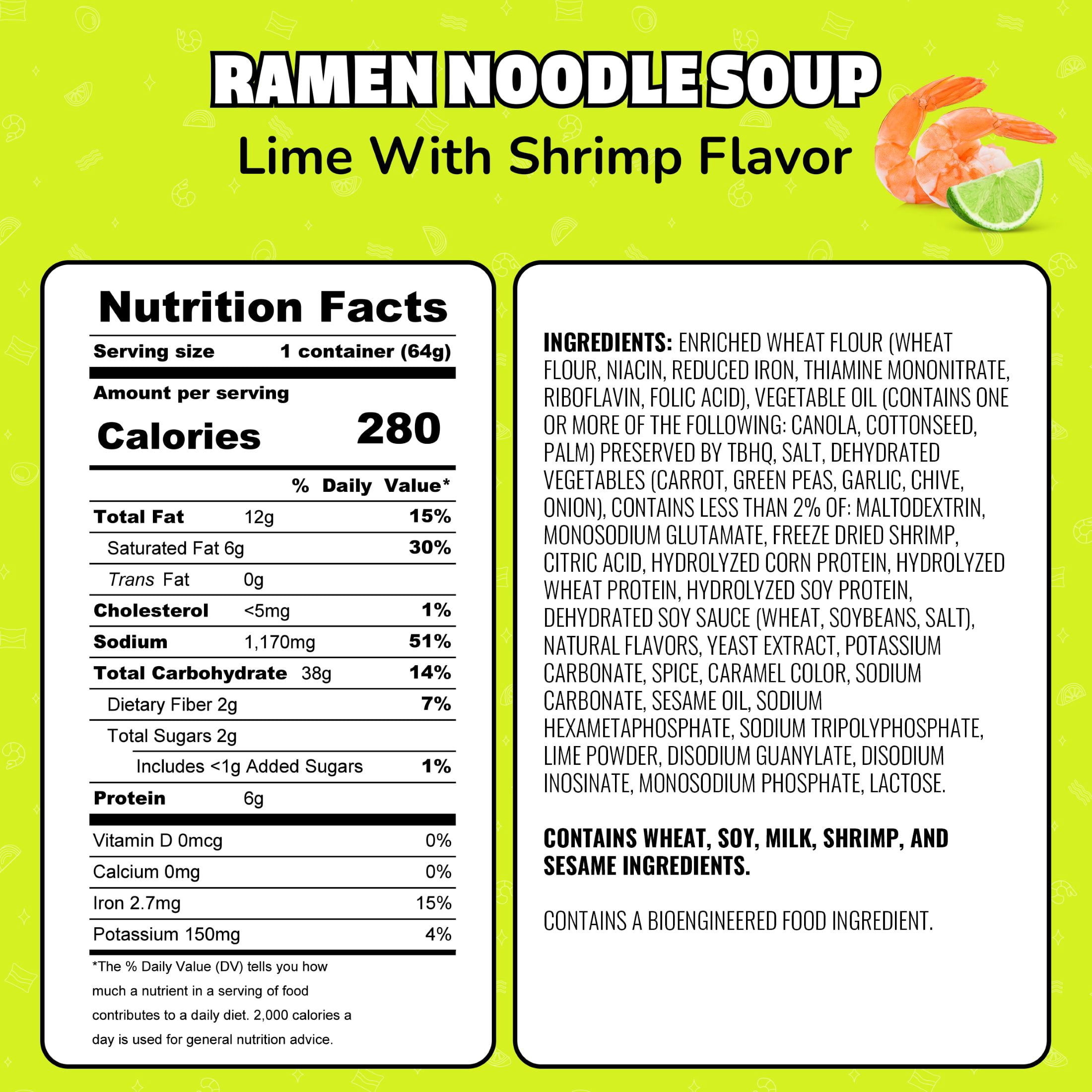 Maruchan Instant Lunch Ramen Noodles, Lime Flavor with Shrimp, 2.25 oz Cup