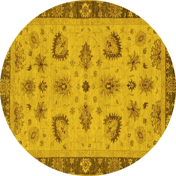 Ahgly Company Machine Washable Indoor Round Oriental Yellow Traditional Area Rugs, 7' Round
