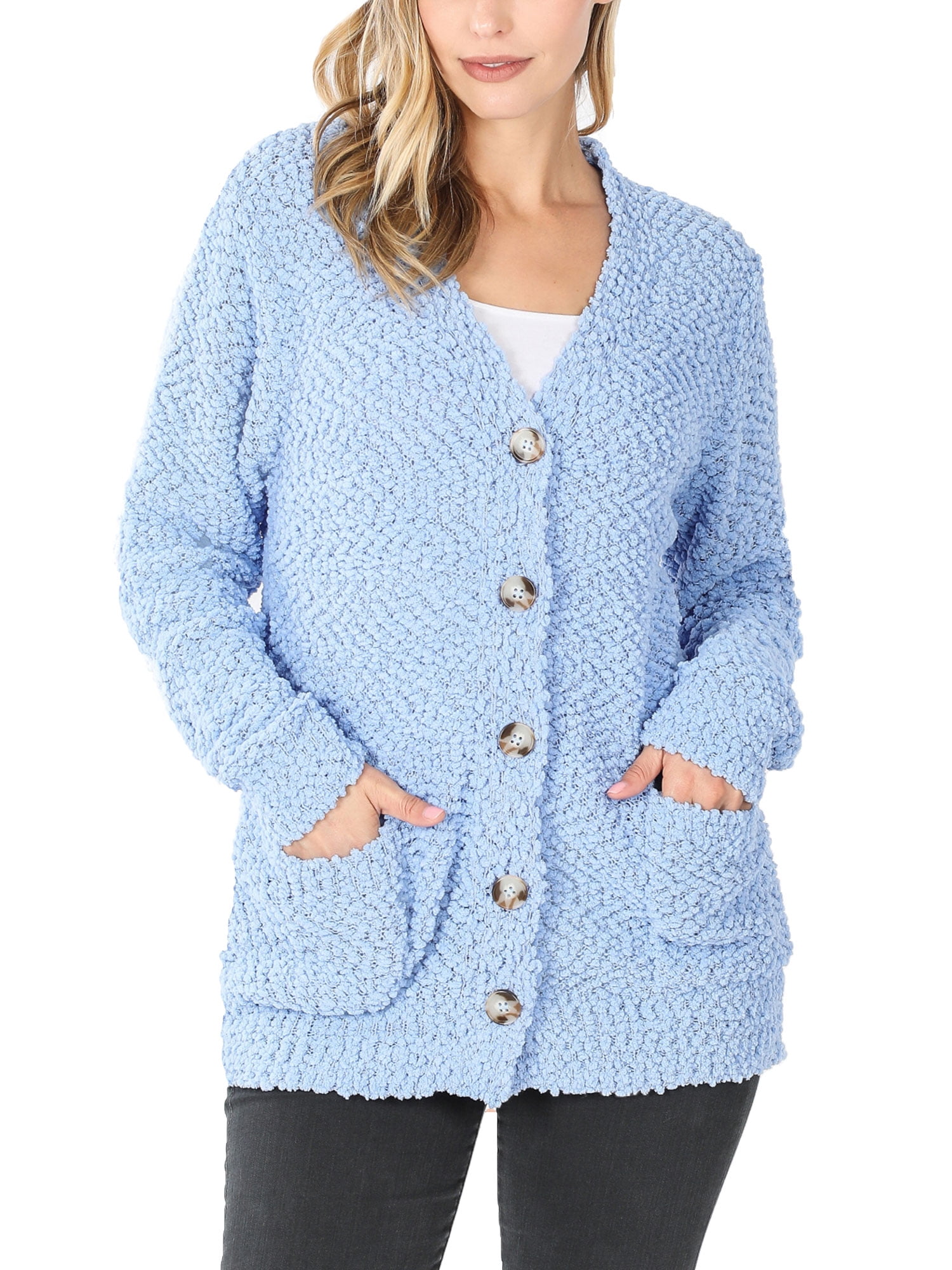 KOGMO Womens Popcorn Sweater Cardigans with Buttons and Pockets ...