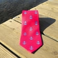 thumbnail image 2 of SummerTies Anchor Necktie - Light Blue on Coral, Printed Silk, Extra Long, 2 of 3