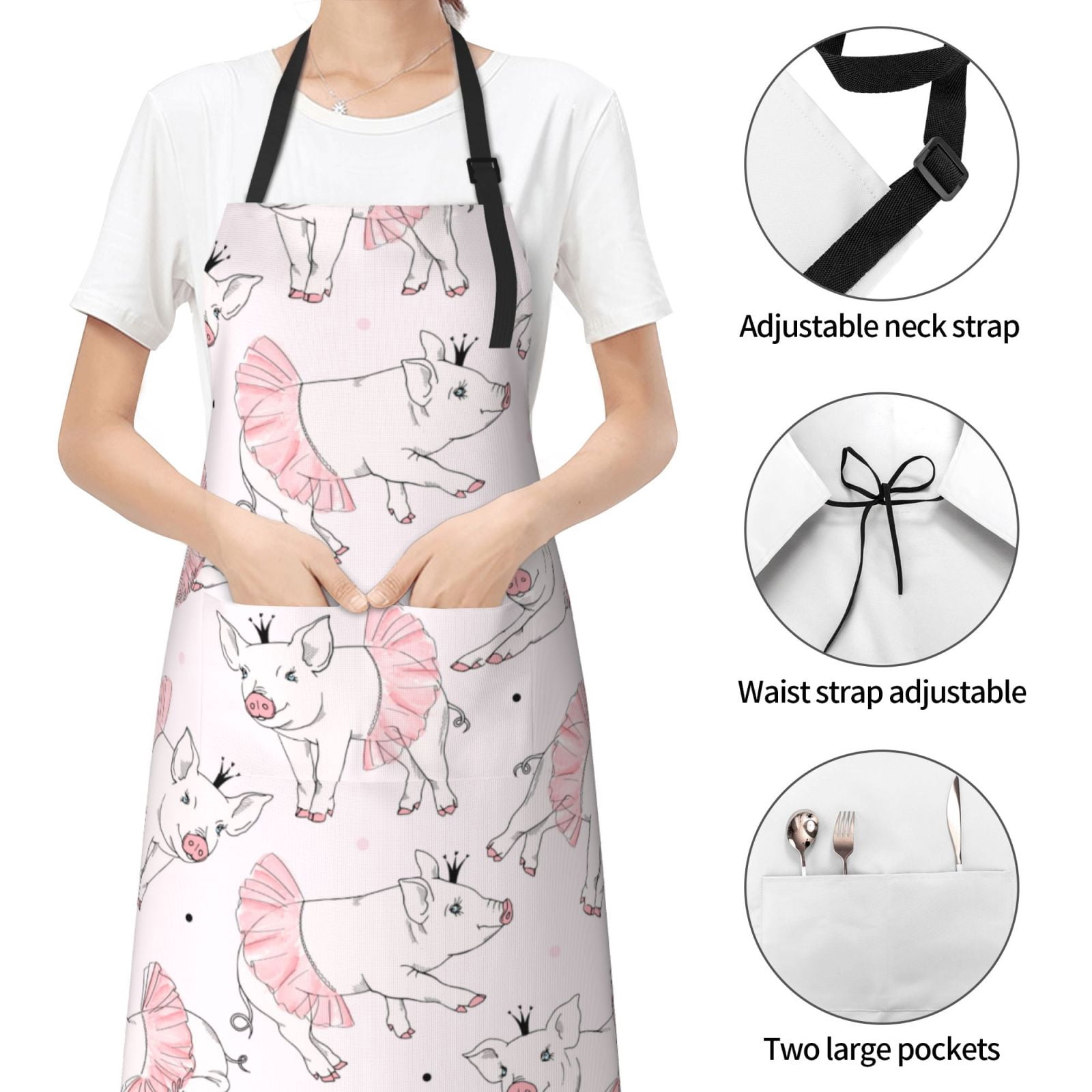 Picia Cute Piggy Ballerina Waterproof Apron for Unisex Adult - Adjustable Bib Apron with Pockets, Ideal for Cooking, Gardening, Painting, and Household Chores