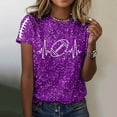 thumbnail image 2 of Women Sequin Football T Shirts Game Day Heart Graphic Short Sleeve Crewneck Tops Trendy Casual Summer Classic Fit Tees Z005-Purple S, 2 of 5