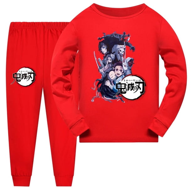 Conjunto de pijamas de dibujos animados para niños y niñas, ropa de dormir informal de manga larga, con diseño de Demon Slayer, para primavera