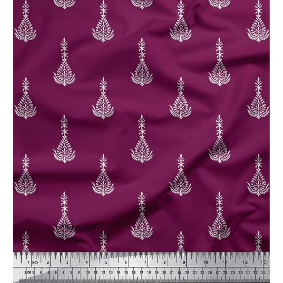 Soimoi Poly Georgette Fabric Leaves & Floral Block Print Fabric by Yard 52 Inch Wide