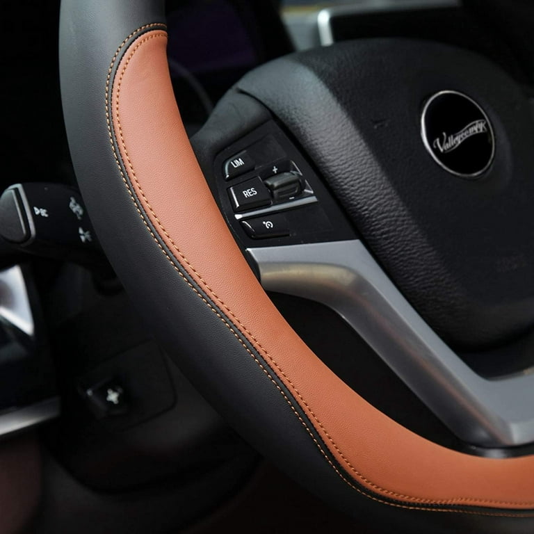 valleycomfy microfiber leather steering wheel covers universal 15 inch  (brown) 