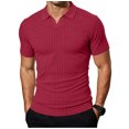thumbnail image 3 of KLHDSF Collared Muscle Polo Shirts for Men Slim Fit V Neck Short Sleeve Ribbed Knit, Stretch, Textured, Athletic, Dress Shirt, Lightweight, Fitted Tee Wine M, 3 of 7