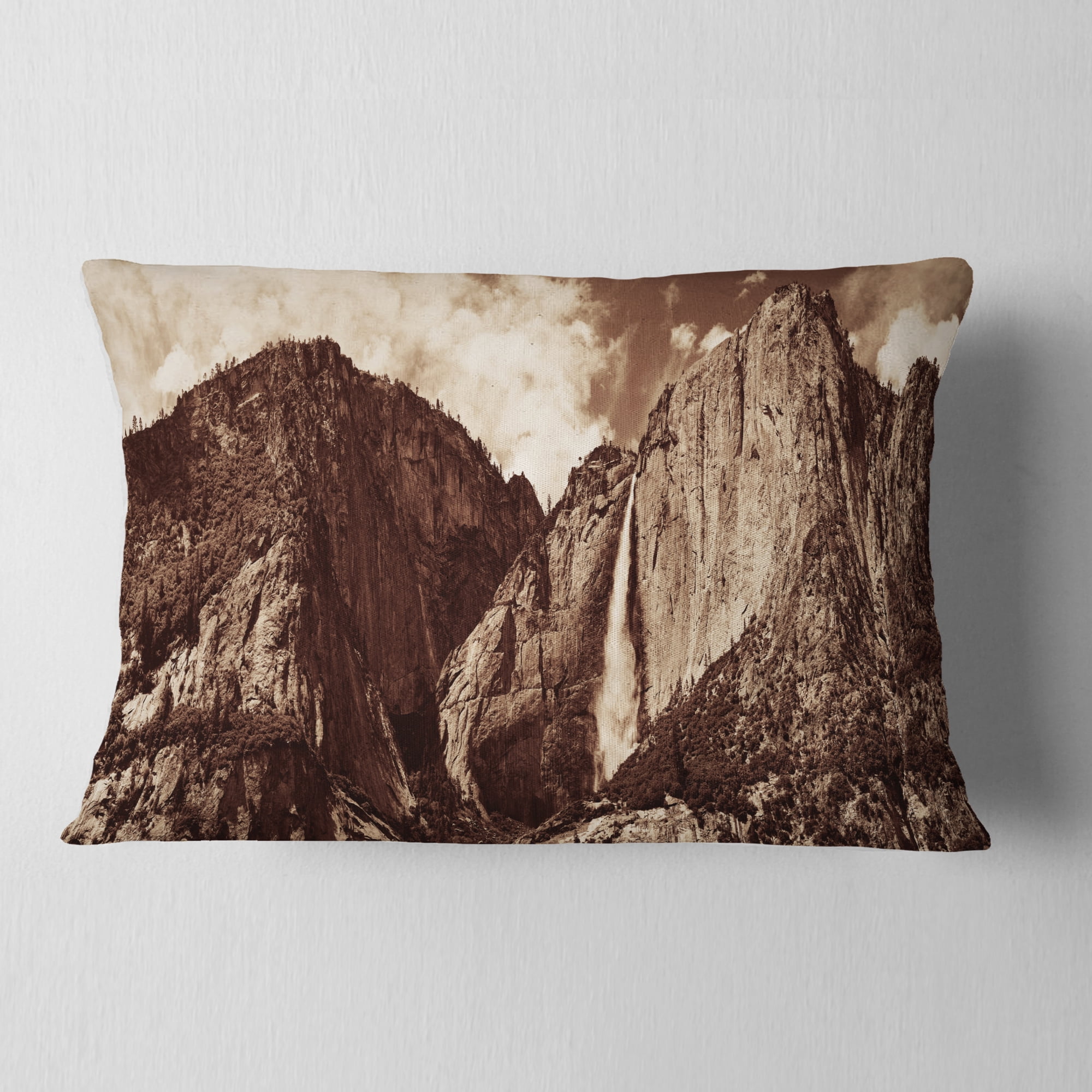 Designart Yosemite Waterfall Panorama - Seashore Throw Pillow - 12x20