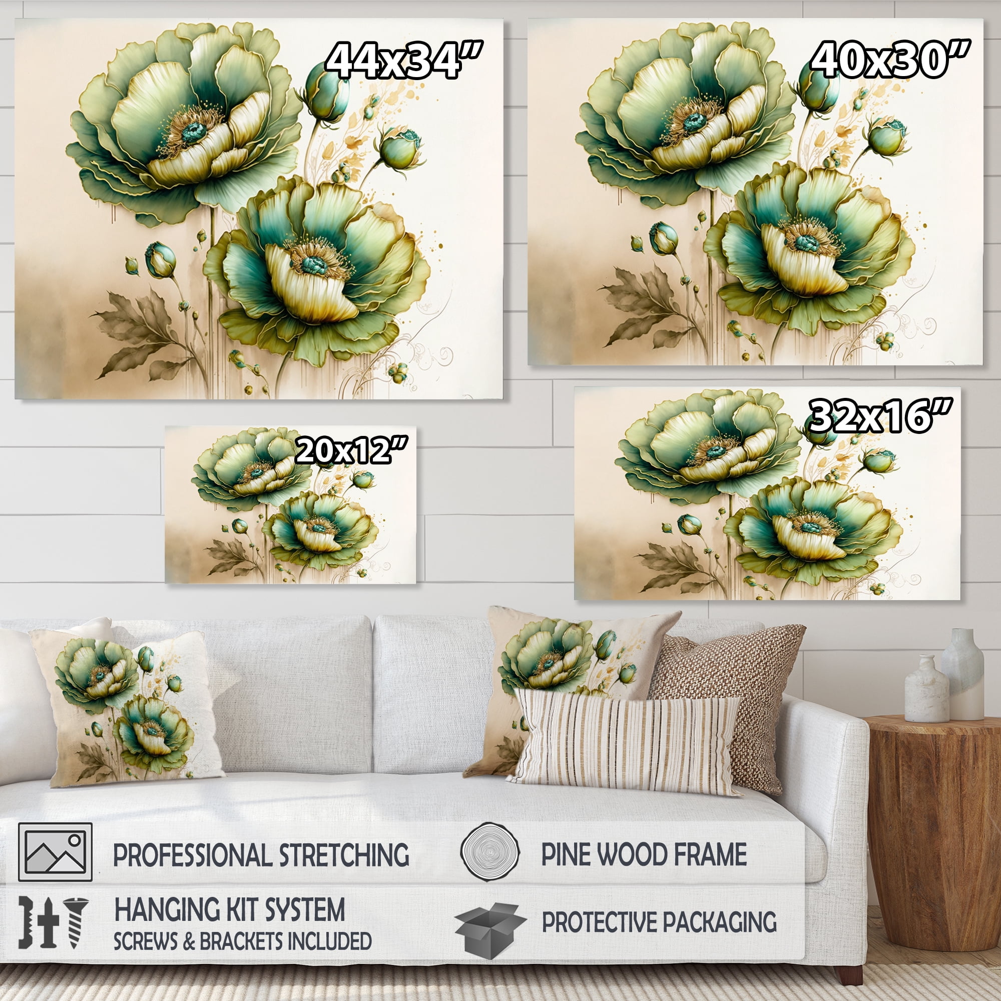 Designart Vibrant Green Poppy Flowers II Canvas Wall Art