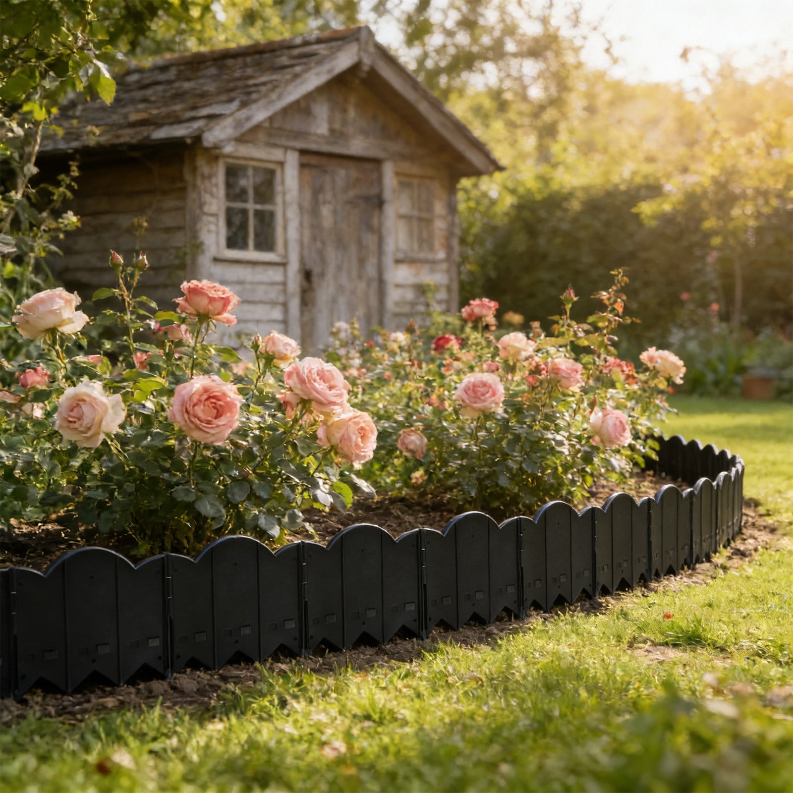 10PCS Plastic Garden Fence Edging - Landscape Edging, Flowerbed Garden Border Edging for Landscaping, Flower Bed Lawn Yard Edging Borders, Garden Edger Border Divider, Each 8.27"W x 6.89"H