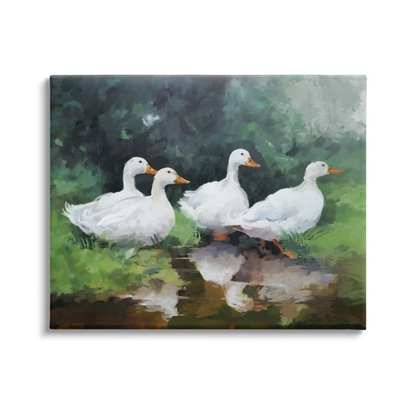 Stupell Industries White Ducks Landscape Animals & Insects Painting Gallery Wrapped Canvas Art Print Wall Art, 20 x 16
