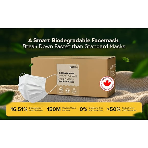 JY Care Ultra Comfort Biodegradable Medical Face Masks for Everyday Life | ASTM Level 3 | White | 30 Pack | Made in Canada