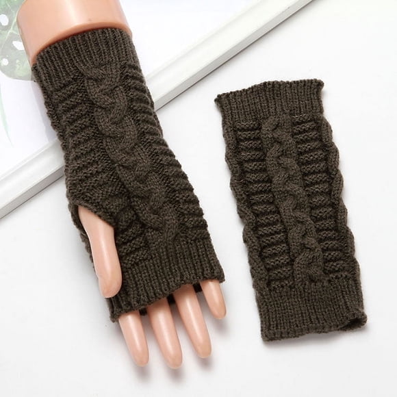 Guantes de punto de medio dedo para mujer, cálidos, de otoño e invierno, de lana acrílica, con dedos descubiertos, de color liso, cortos
