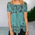 thumbnail image 2 of T Shirts For Women Womens Tops Summer Round Neck Retro Flower Print Irregular Hem Loose Casual Top, 2 of 5