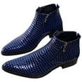thumbnail image 6 of Santimon Men Crocodile Pattern Leather Boots Fashion Ankle Boots Casual Chukka Boots Blue 9.5 US, 6 of 7