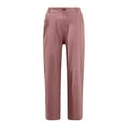 thumbnail image 5 of longantii Capri Pants for Women Cotton Linen Straight Wide Leg Capris Casual Summer 2026 Loose Elastic High Waist Cropped Trouser Pink XL, 5 of 5