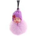 thumbnail image 1 of Cute Sleeping Baby Bowtie Pompom Fur Plush Doll Keychain Keyring Key Ring, 1 of 2