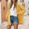 thumbnail image 2 of Wang6 Womens Lightweight Long Cardigan Sweaters Fall Long Sleeve Loose Knits Trendy Open Front Hollow Knitted Outwear Coats Yellow XL, 2 of 8