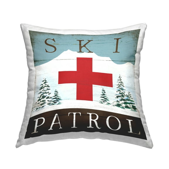 Stupell Industries Ski Patrol Rustic Symbol Decorative Printed Throw Pillow, 18 x 18