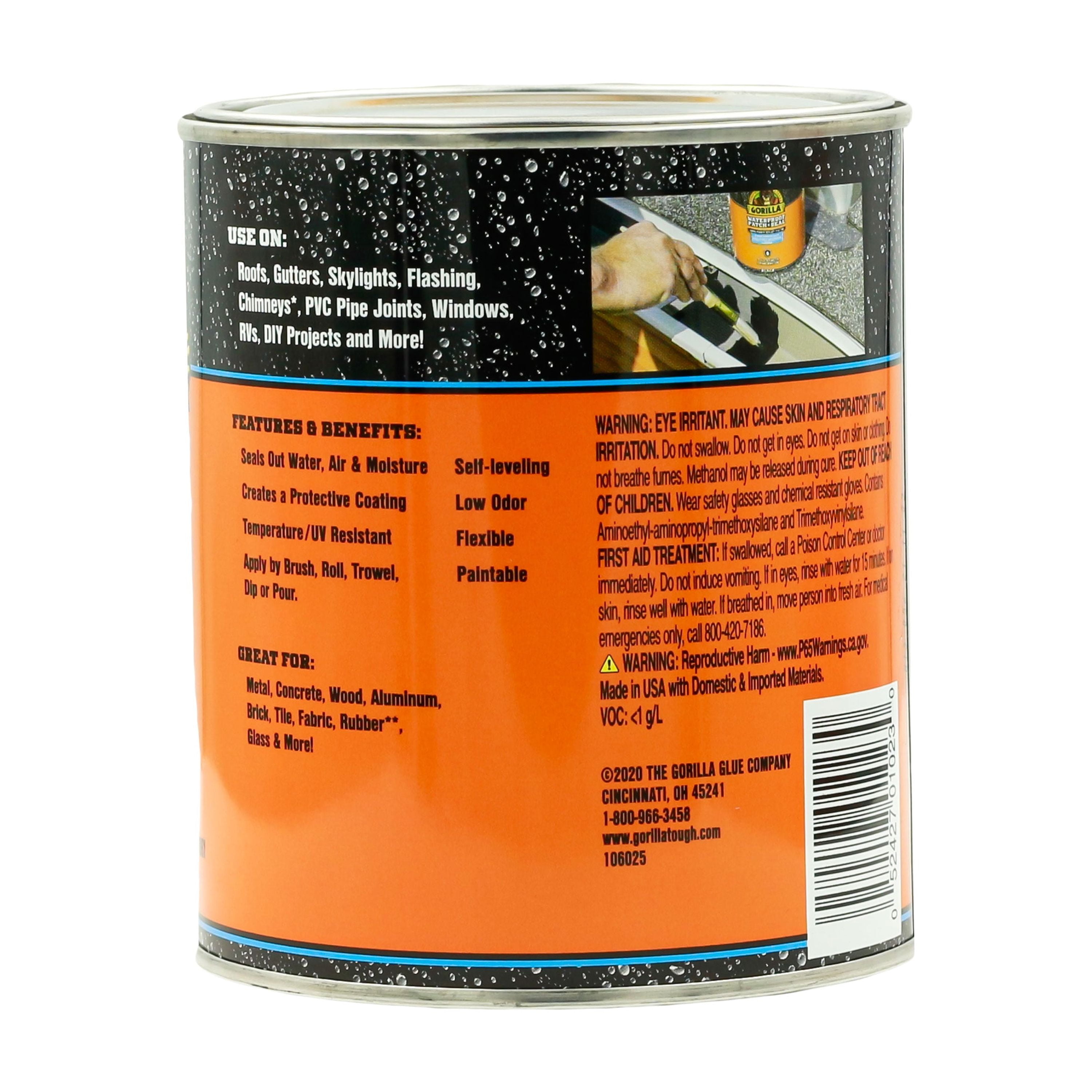(2 pack) Gorilla Waterproof Patch & Seal Liquid Rubber, Black Sealant, 32 Ounce