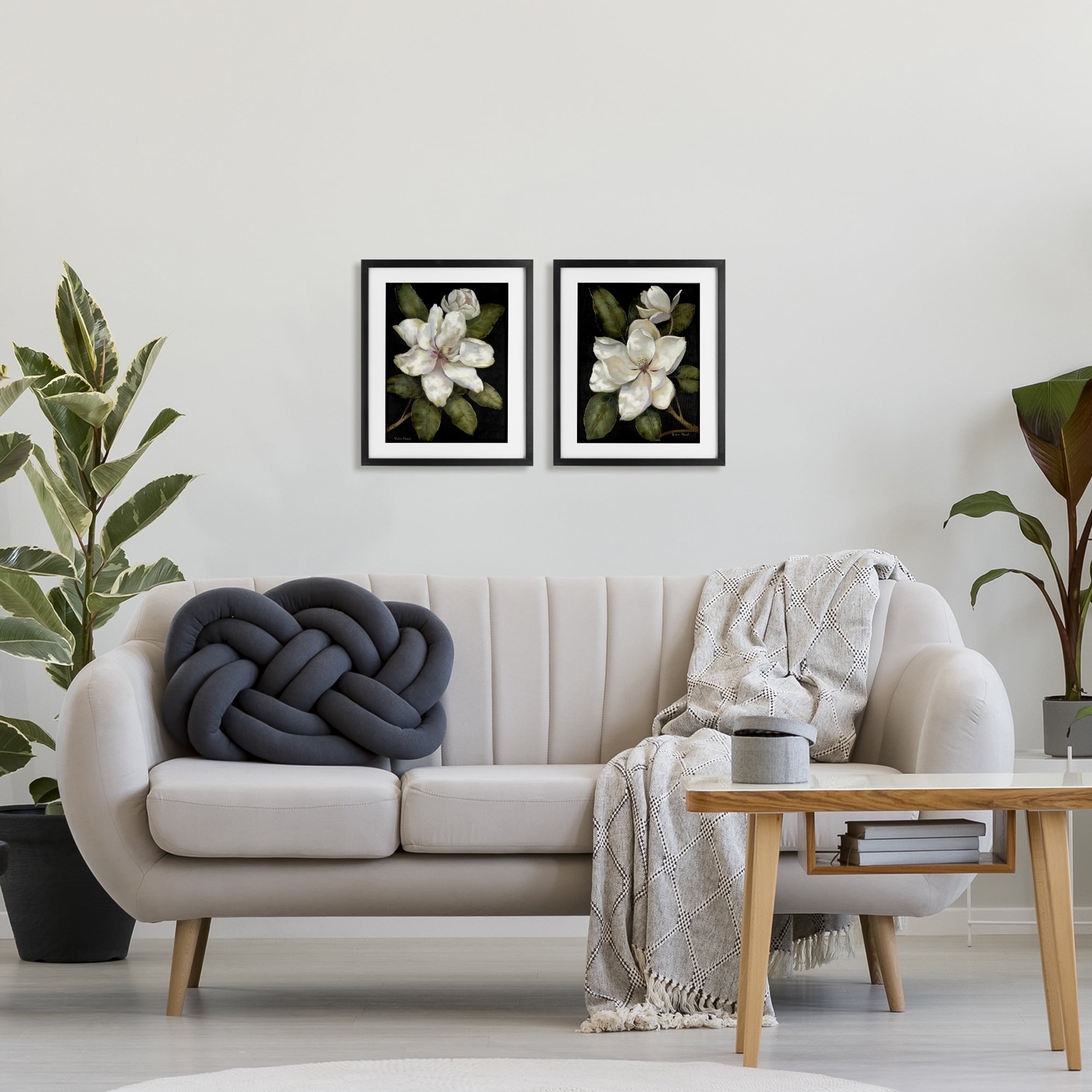 Stupell Industries Magnolia Buds & Blooms 2 Piece Black Framed Print Under Glass Set, design by Nan