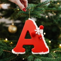 Taicans 26 Letter Personalized Christmas Tree Ornaments - Red & White Velvet Fur Trim with Snowflake Design,Alphabet Hanging Decorations for Xmas Tree,2025 Christmas Initials Decor