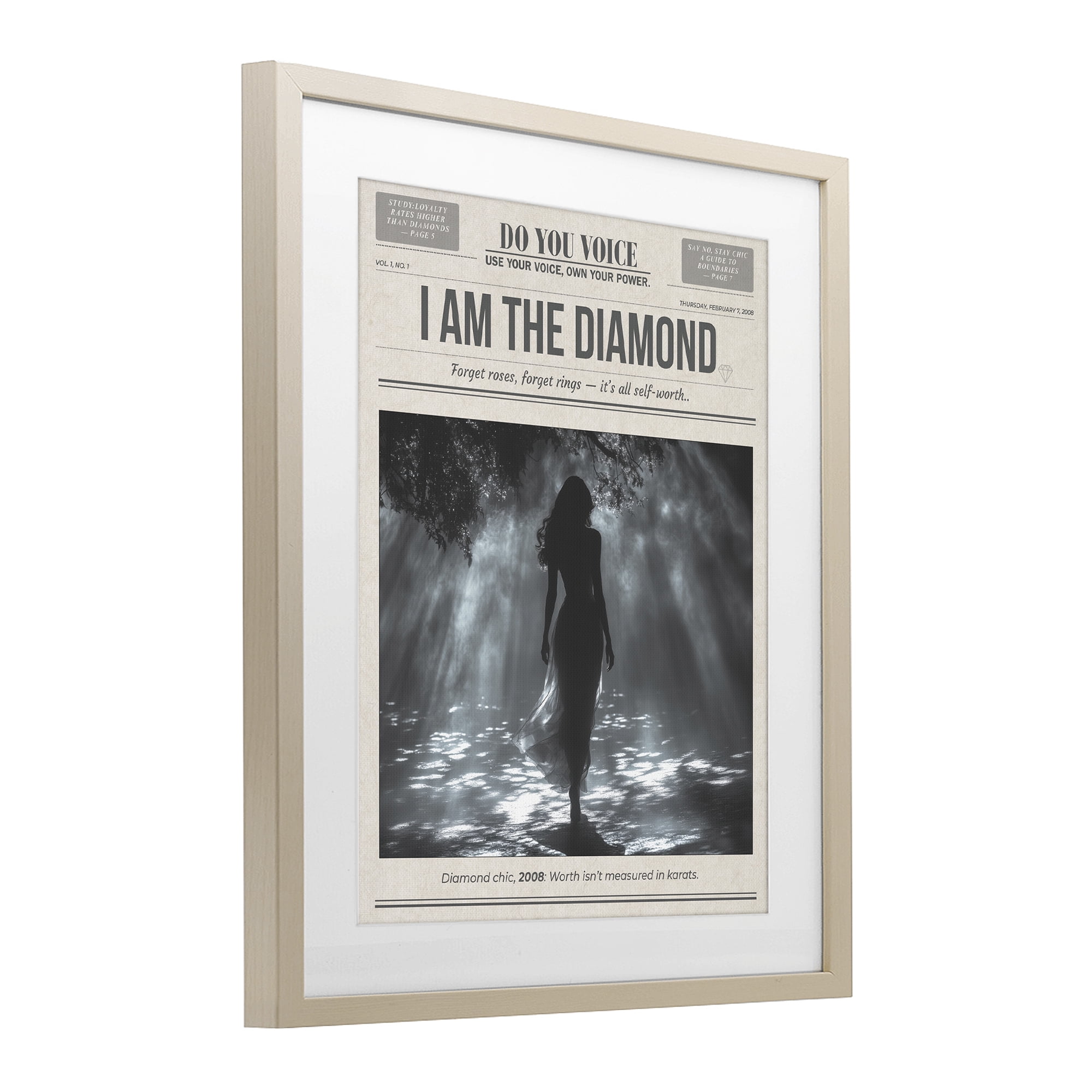 Stupell Industries Diamond Chic Newspaper Birch Framed Print Under Glass, design by A Barefoot Stylist