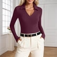 thumbnail image 2 of Laipiong Womens Tops 2026 Elegant Collar V-Neck Long Sleeve Slim Fitted Ribbed Knit T Shirts Basic Fall Winter Casual Going Out Vacation Clothes, 2 of 4