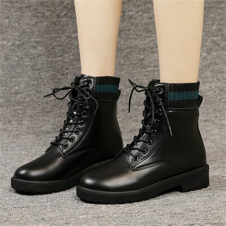 

Clearance Sales Online Deals Autumn And Winter Lace-up Short Boots Round-toe Flat-bottom Lace-up Plus Velvet Warm Boots Round-toe