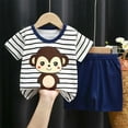 thumbnail image 2 of Zwiiyzr 3M-6Y Summer Toddler Baby Clothes Set Unisex Kids Cotton Striped Printing Shorts Short Sleeve Round-Neck Blouses Sets White, 2 of 4