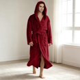 thumbnail image 4 of Sewkxo Mens Robes with Hood Flannel Fleece Bathrobe Full Length Plush Robe Coat Soft Warm Fleece Shower Spa Long Robe,Deep Red 3XL, 4 of 7
