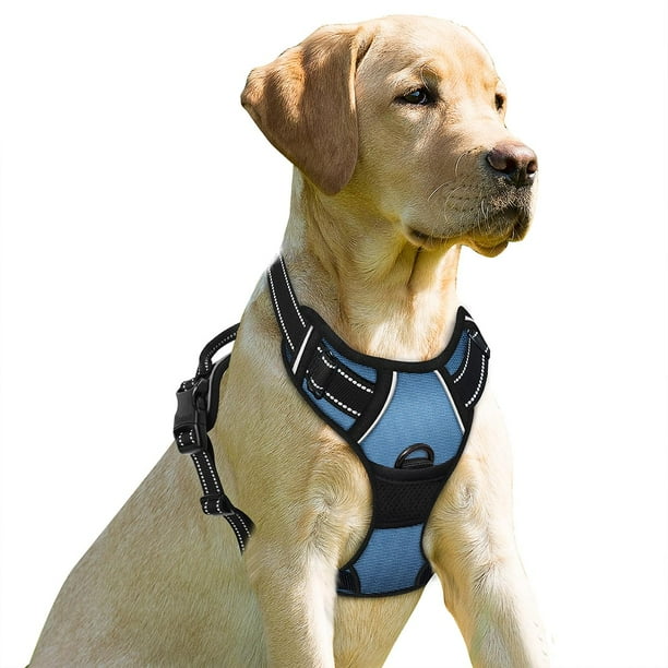 Arnés para perros BARKBAY sin tirones, reflectante, fácil de controlar, azul marino, L