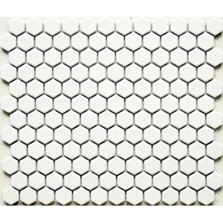 Mohawk Porcelain Tile - Value Series 1'' x 1'' Hexagon Porcelain Mosaic Tile in Matte White - 9 square feet carton