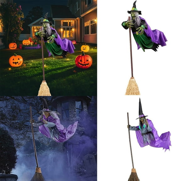 Halloween Decorations - Halloween Decorations Outdoor - 11.5 Ft Animated Hovering Witch Animatronics - Sound & Touch Activated Sensor - Scary Props House Decor for Garden Yard Lawn Indoor Decoration