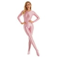 thumbnail image 2 of TiaoBug Womens Oil Shiny Bodystocking Long Sleeve Full Body Jumpsuit Gymnastic Workout Leotard Bodysuit Pink XL, 2 of 5
