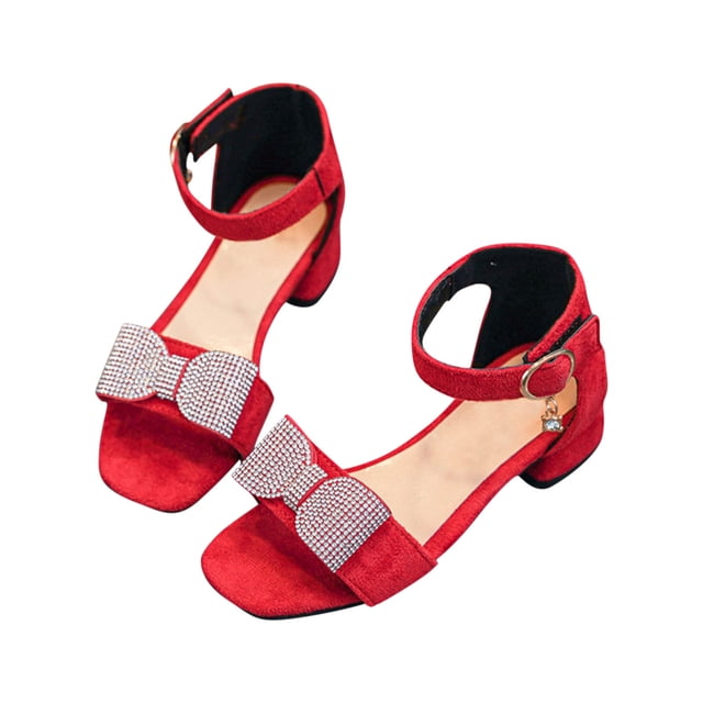 Roman Sandals for Girls with High Heels, Non-Slip Sole, Lightweight Flexible Design, Adjustable Strap, Red Color, Size 38