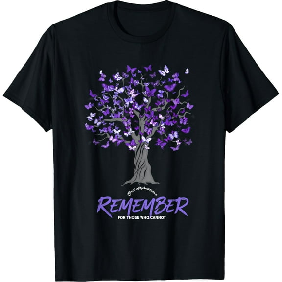 Alzheimer Awareness Tee for Men and Women Purple Butterfly T-Shirt