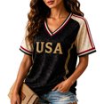 thumbnail image 2 of USA 2026 Soccer Cup Fan Jersey for Women, V-Neck Short Sleeve T-Shirt with Vintage Floral & Gold Letter Print, Breathable Casual Sports Tee Pullover Top, 1 PC Black L, 2 of 5