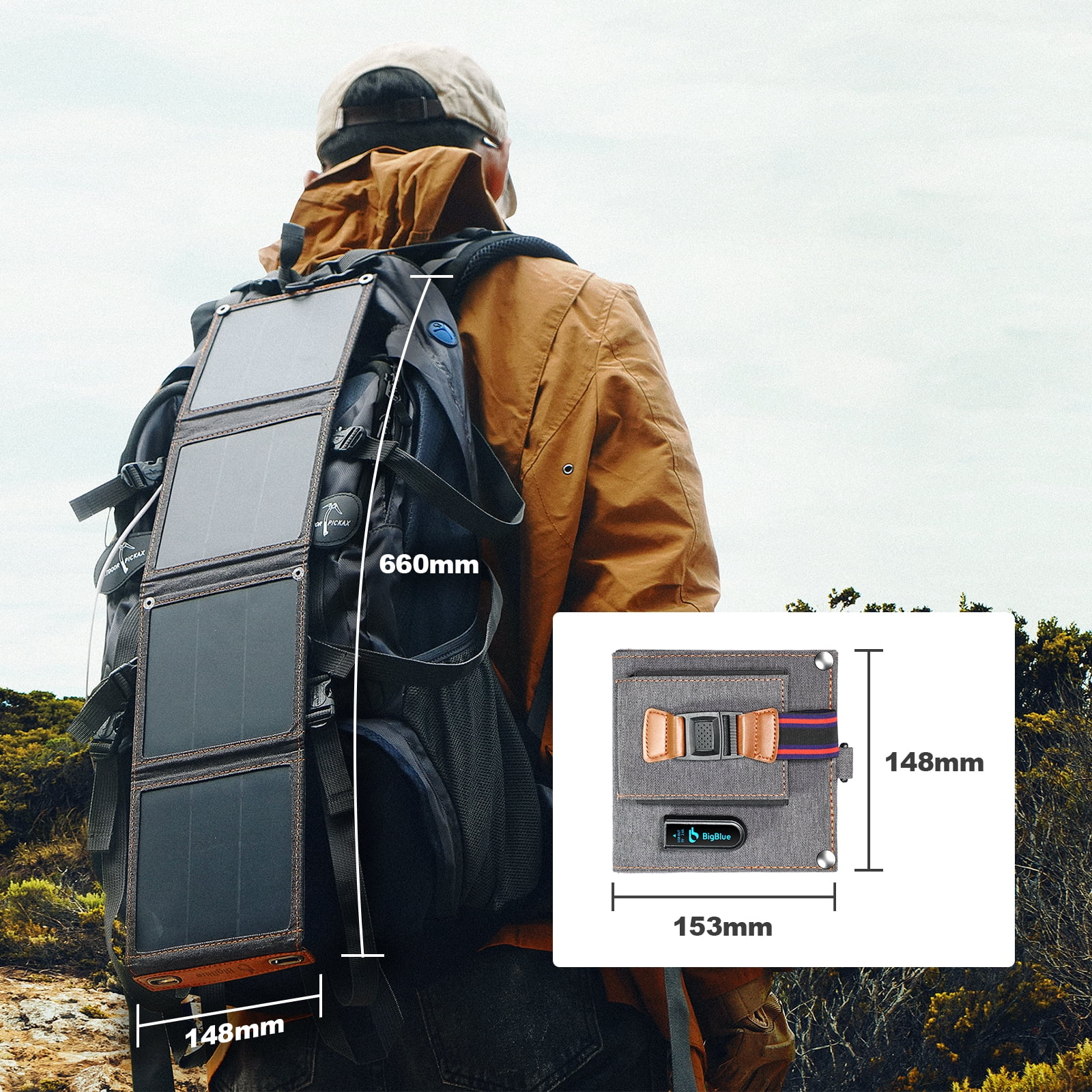 BigBlue 14W Solar Panel Charger with USB(5V/2.4A), Folding Portable Solar Phone Charger for Smart Phone Charging Hiking Camping Emergency Outdoors, IPX4 Waterproof