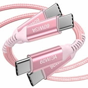 10ft Pink USB C to USB C Cable 60W (2-Pack) - Fast Charging Charger Cord for Samsung, MacBook