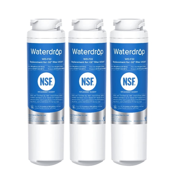 Waterdrop MSWF Refrigerator Water Filter, Replacement for GE® MSWF, 101820A, 101821B, RWF1500A, NSF 42&372 Certified, Pack of 3 (Package May Vary)