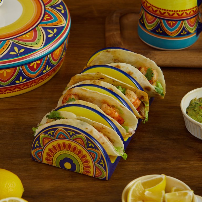 Bekith 10 Pack Plastic Taco Plates For Party, Large Taco Holder With 2