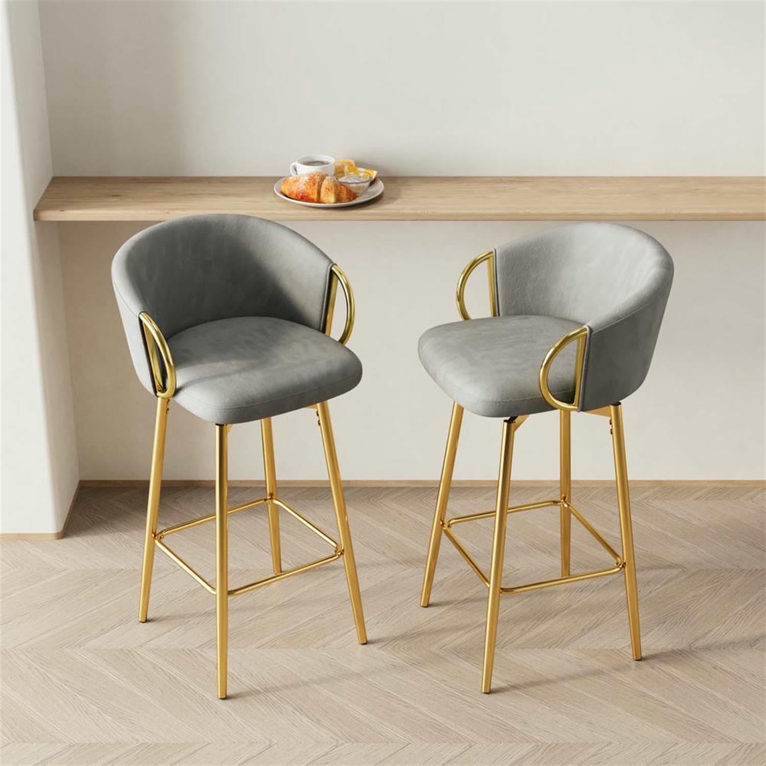 Demi Bonn 37" Counter Height Bar Stools Set of 2, Velvet Swivel Barstools with Back, Kitchen Island Countertop Chairs for Dining Room, Gray