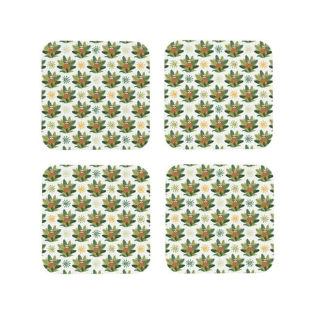 

Fuzoiu Sloth Sitting Tropical Leaves Print Leather Coasters Set Drink Coasters Set of 4 for Tabletop Protection Durable PVC Coasters Home Décor and Housewarming Gift-Square