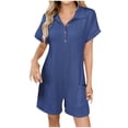 thumbnail image 2 of CaiJunJia Womens Short Sleeve Romper Casual Summer Cotton V Neck Button Down Short Jumpsuit, 2 of 8
