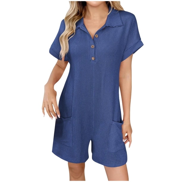 Sudaderas para Mujeres con Mangas Cuello Girado Abajo Manga Corta Botón Delantero, Bolsillos Sólidos Romper Corto