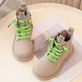 thumbnail image 5 of Huowey Girls Booties Solid Color Low Heel Stylish Booties Side Zipper Lace Up Winter Warm Anti- Casual Comfortable Fashion Footwear,Khaki,3.5-4 Years, 5 of 7