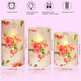 thumbnail image 6 of VECELO  Set of 3 Floral Glass Flameless Candles with Remote, Flickering Battery LED Pillar Candles, Pink, 6 of 12