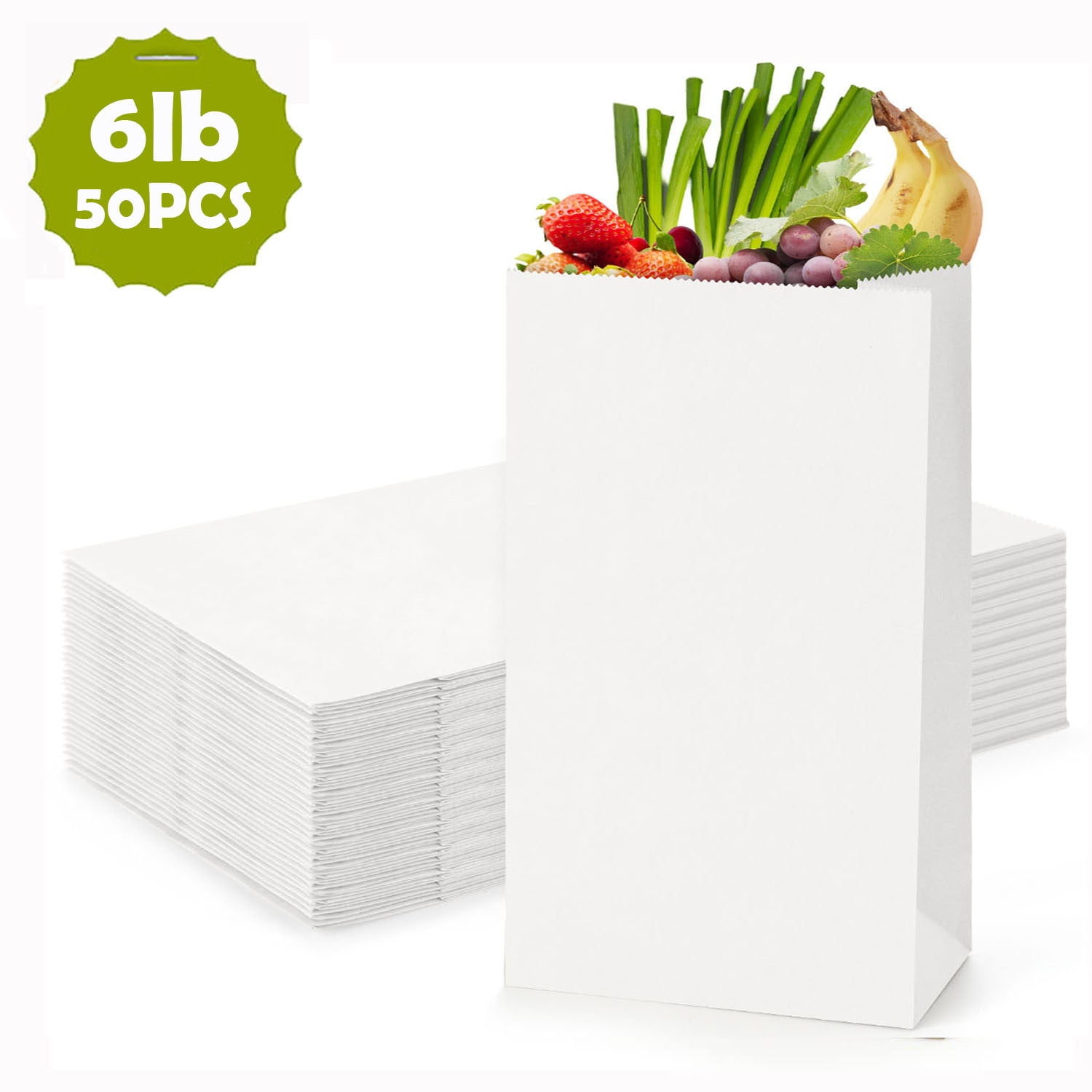 BagDream 6lb White Paper Lunch Bags 50Pcs Kraft Paper Grocery Bags